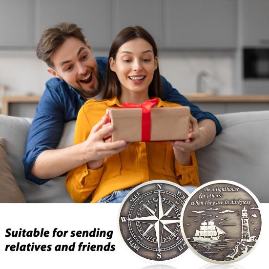 1/2Pcs Guiding Light Compass Coin Inspirational Challenge Coin with Lighthouse