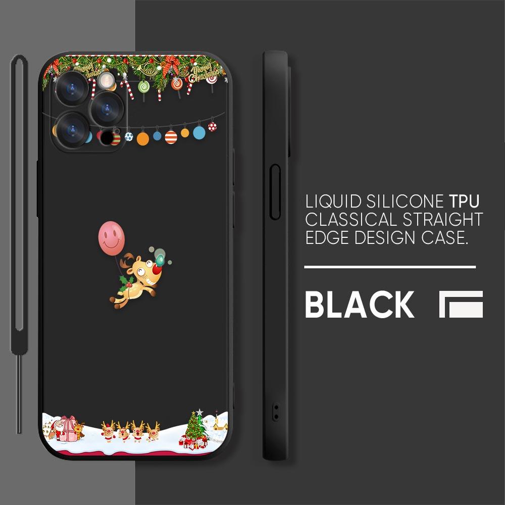 Merry Christmas Santa Claus Phone Case iPhone 11 12 13 14 Pro Max 7 8 Plus XR XS SE Straight Edge Liquid Silica Gel Shell Cover