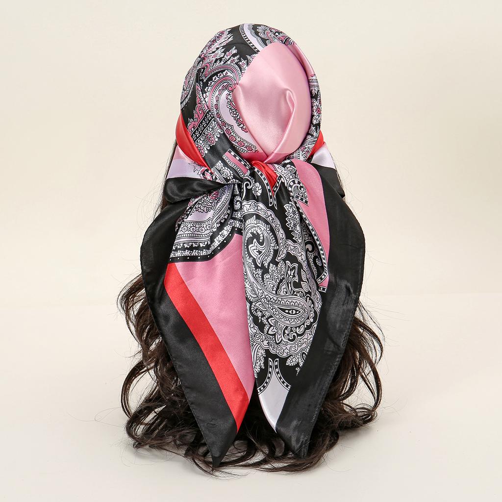 90*90cm Women Scarf Silk Feeling Hair Neck Square Brand Office Bandanna Muffler Waiter Flight Attendants Handkerchief Rings Wrap