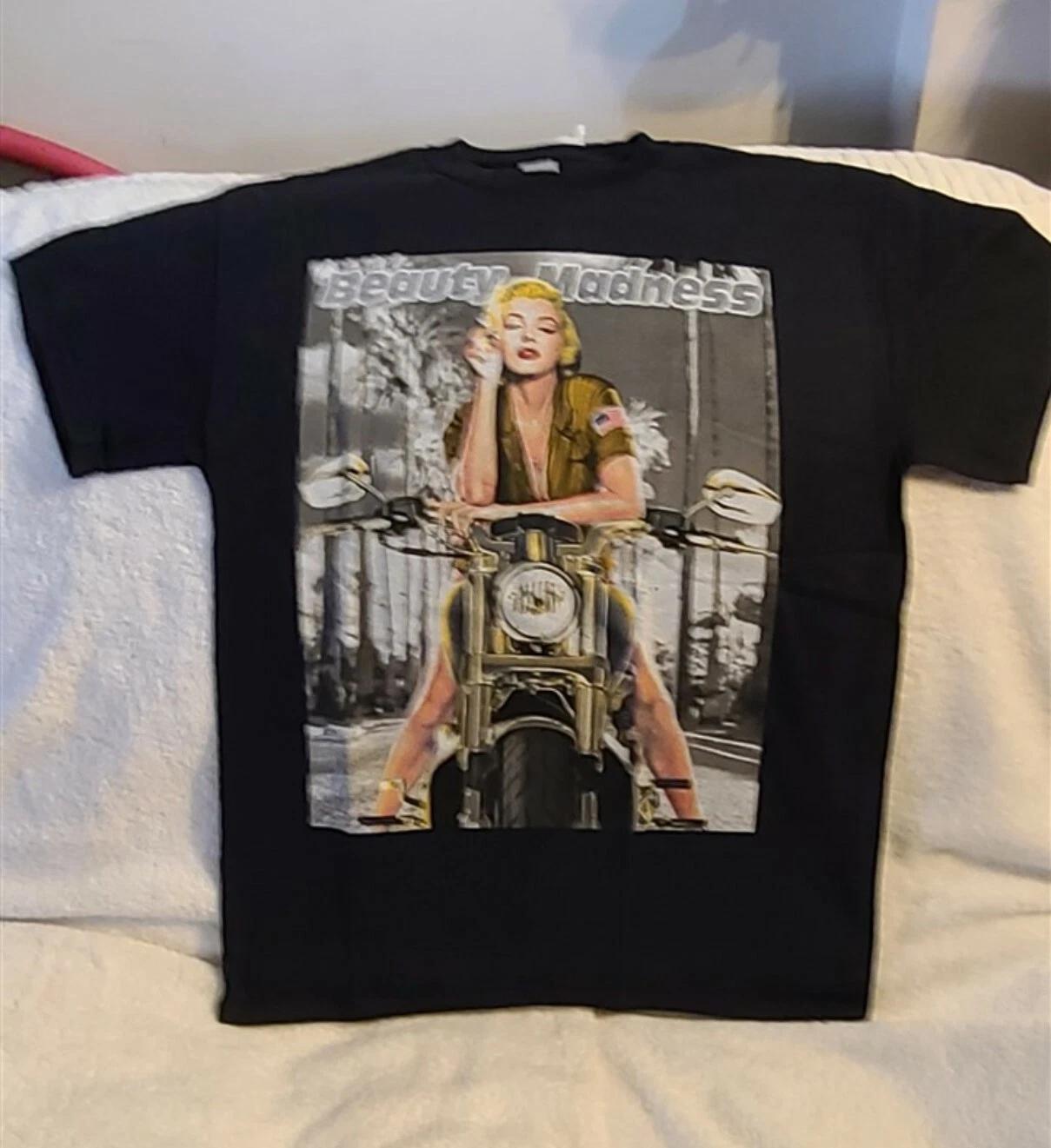 MARILYN MONROE BEAUTY MADNESS MOTORCYCLE SMOKING ARMY AMERICAN FLAG T-shirt 3XL