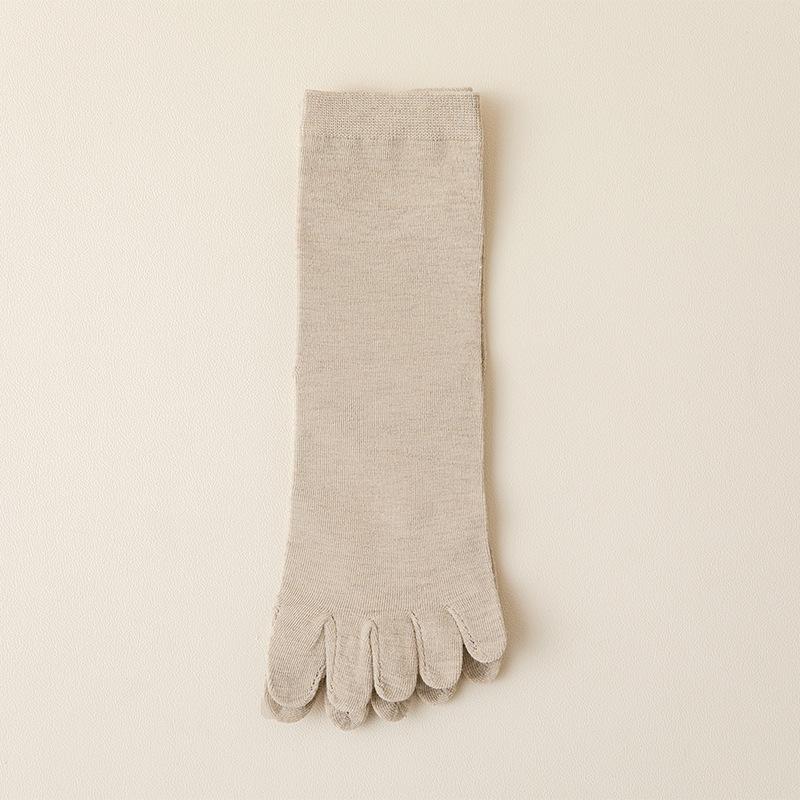 Chaussettes d'orteils en coton de couleur unie gris noir mi-mollet chaussettes pour femmes automne hiver chaud respirant chaussettes à cinq doigts