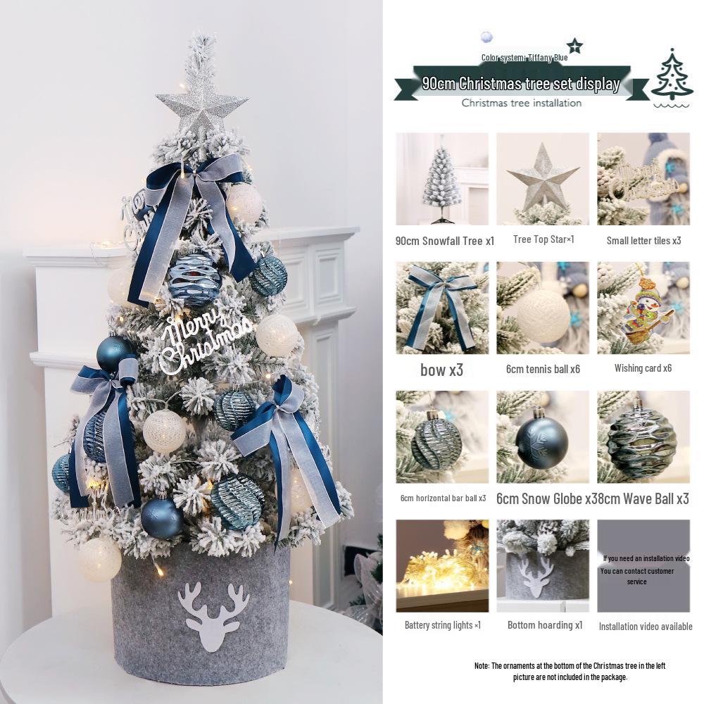DIY Blue & White PVC Flocked Christmas Tree Set with Ornaments