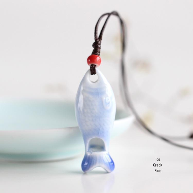 Handmade Ceramic Fish-shaped Whistle Necklace Pendant - Fresh Style Ornament for Couples & Friends, 581