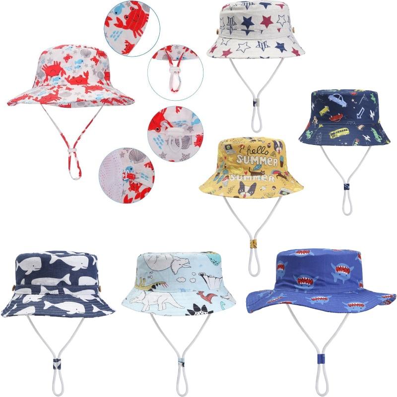 Kids' Sun-blocking Fisherman's Hat With Adorable Cartoon Print, Suitable For All Seasons, By Yuhua