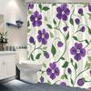 Floral Shower Curtain - Purple Flowers on Cream, 12 Hooks, Durable Polyester, Machine Washable, Elegant Bath Decor
