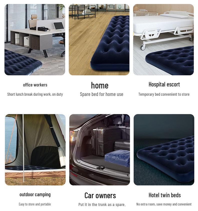 Portable Thickened Inflatable Mattress for Outdoor and Household Use, Single or Double, with Flocking Design
