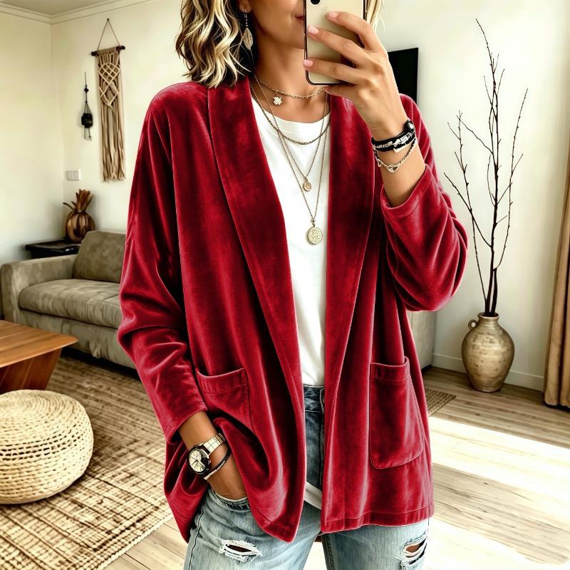 DICFY Women's Vintage Casual Solid Color Print Autumn Winter Long Sleeve POLO Neck Jackets & Coats