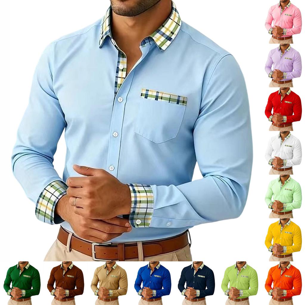 Men's Stand Collar Long Sleeve Business Casual Dress Shirt with Collar