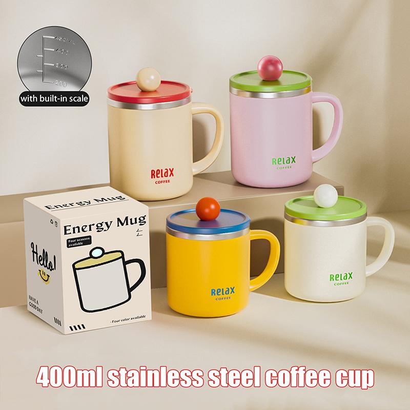 400ML Thermobecher 304 Edelstahl Doppelschichtig Isoliert Wasserbecher Büro Milch Kaffee Becher Student Tragbarer Versiegelter Tumbler