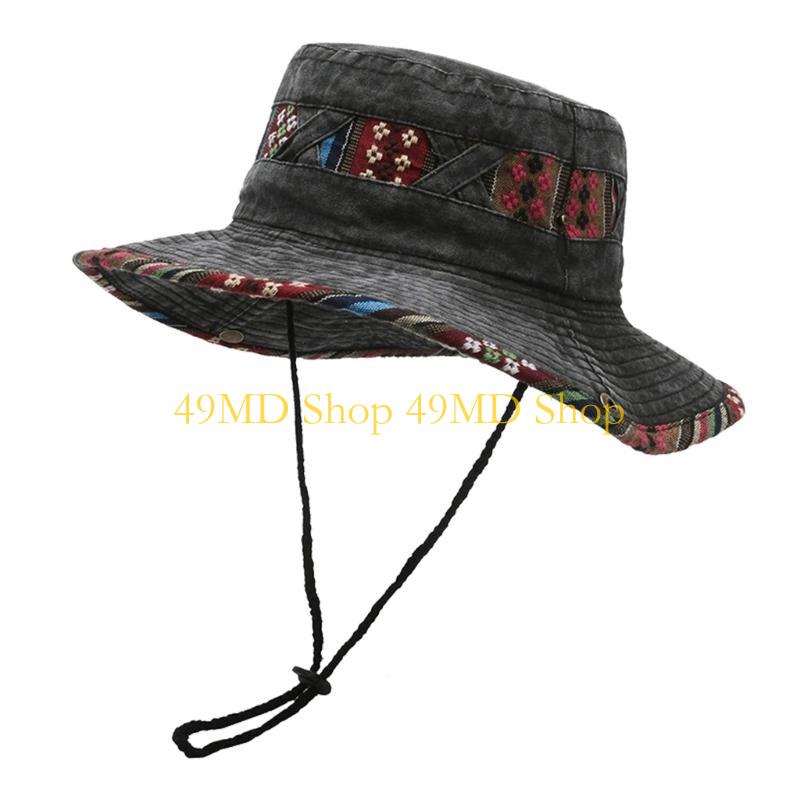 49MD National Fisherman Hat Ethnic Print Cotton Blend Foldable Summer Beach Parties Cap
