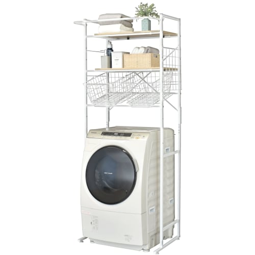 ekans LSH-500W Laundry Rack with Shelves, Basket Type (White)
