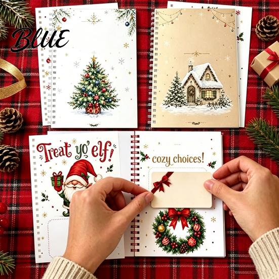 Christmas Themed Card Keeper Gift Book 8x6 Inch Spiral Bound Holiday Keepsake Booklet Retro Holder Merry Greeting Album Organizer for Xmas