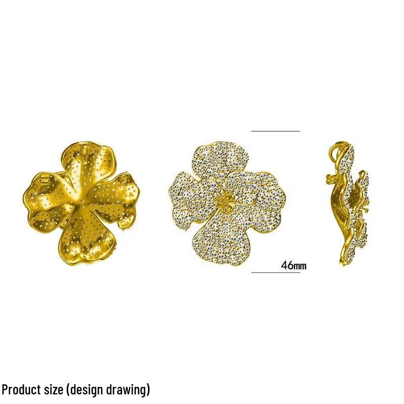 Elegant Zircon & Pearl Flower Brooch: Gold-Plated Copper, DIY with Diamonds