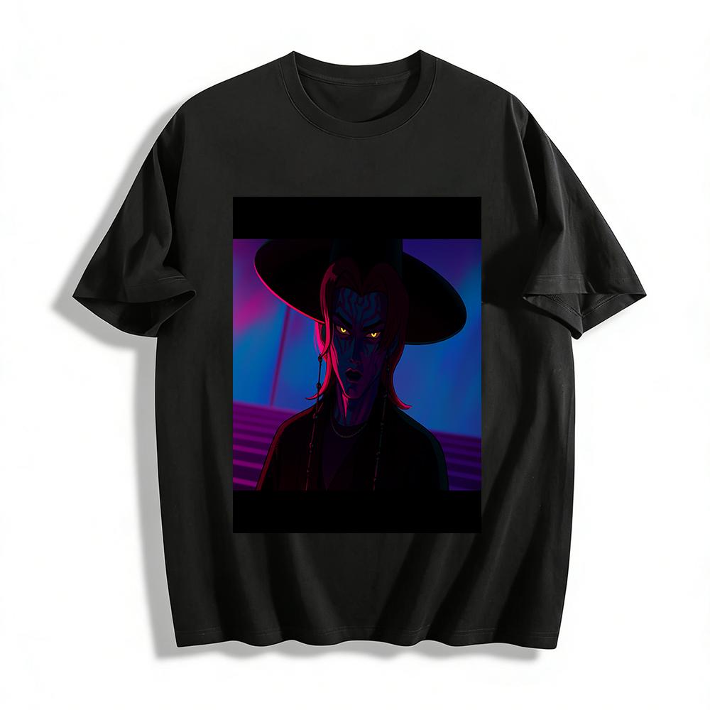 Cyberpunk Style Heterochromia Dark Pattern Print Top Trendy Streetwear Unisex Loose Casual T-Shirt Pure cotton T-shirt XXS