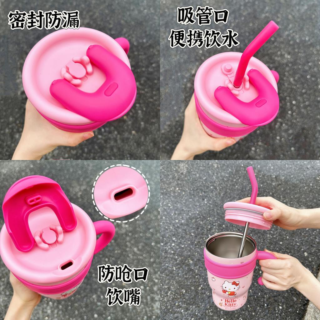 Cute Hello Kitty Stainless Steel Straw Cup For Girls Cartoon Design Portable And High-quality