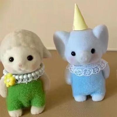 1PC Mini Forest Family Animal Figure Elephant Sheep Flocking Shaggy Figurine Model Toy For Kid Birthday Party Gift