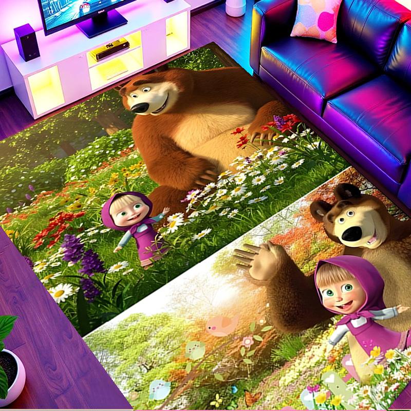 Masha and The Bear Print Rug, Washable Floor Carpet, For Entryway Dorm Laundry Room Office Study, Home Decor Birthday Christmas Gift