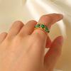 Stainless Steel Golden Plated Metal Bohemia Green Stone Ring for Women Fashion Adjustable Open Rings Jewelry Birthday Gifts