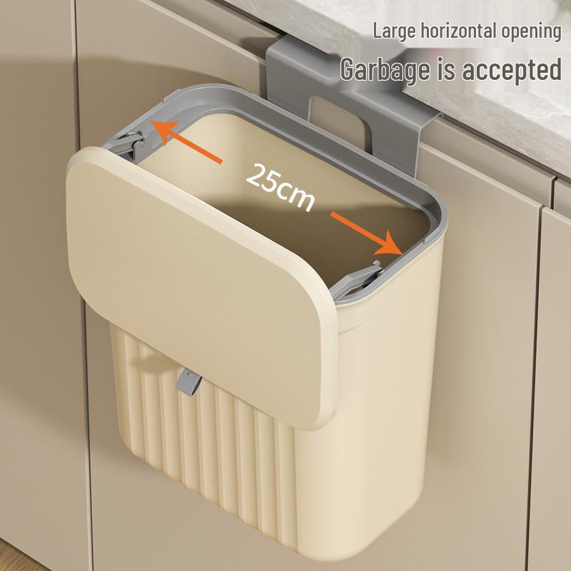 Wall-Mounted Flip-Top Kitchen & Bathroom Trash Can - Punch-Free Hanging Waste Basket