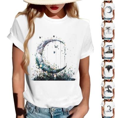 Lässiges, bedrucktes T-Shirt mit Rundhalsausschnitt und kurzen Ärmeln für Damen