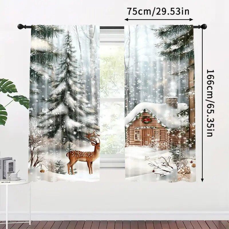 Christmas Reindeer Curtains   Pole Bag Curtains   Bedroom and Living Room Decoration   Home Decoration   Christmas Decoration