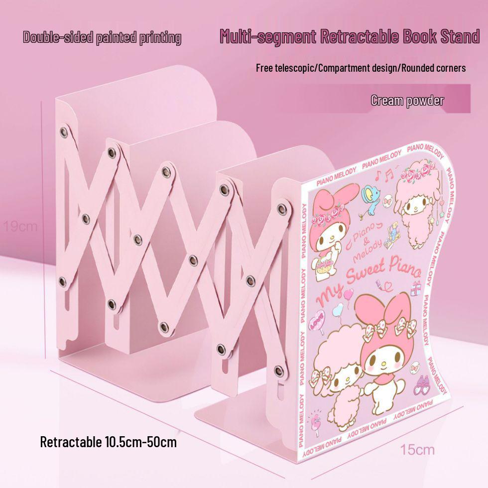 Little Sheep Cartoon Piano Desktop Organizer: Retractable Folding Bookshelf & Thickened Book Clip for Students Thickened Metal Retractable Bookshelf