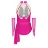 Mädchen Eiskunstlauf Performance Kleid Cutout Rücken Glänzende Strasssteine Transparente Netz-Patchwork Asymmetrischer Rock-Leotard Handschuhe