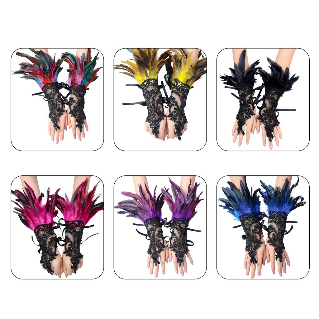 Bridal Wrist Cuffs Feather Bride Feathered Beaded Elaborate Long Bachelorette Party Hen Party Bride Gloves Hen Party