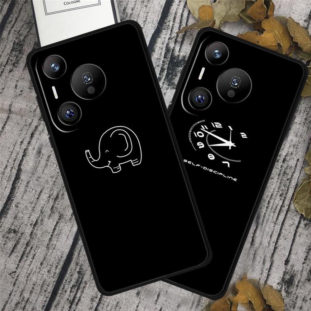 Compatible with Huawei Pura 70 Pro: Black TPU Soft Shell Phone Case with Simple Lines