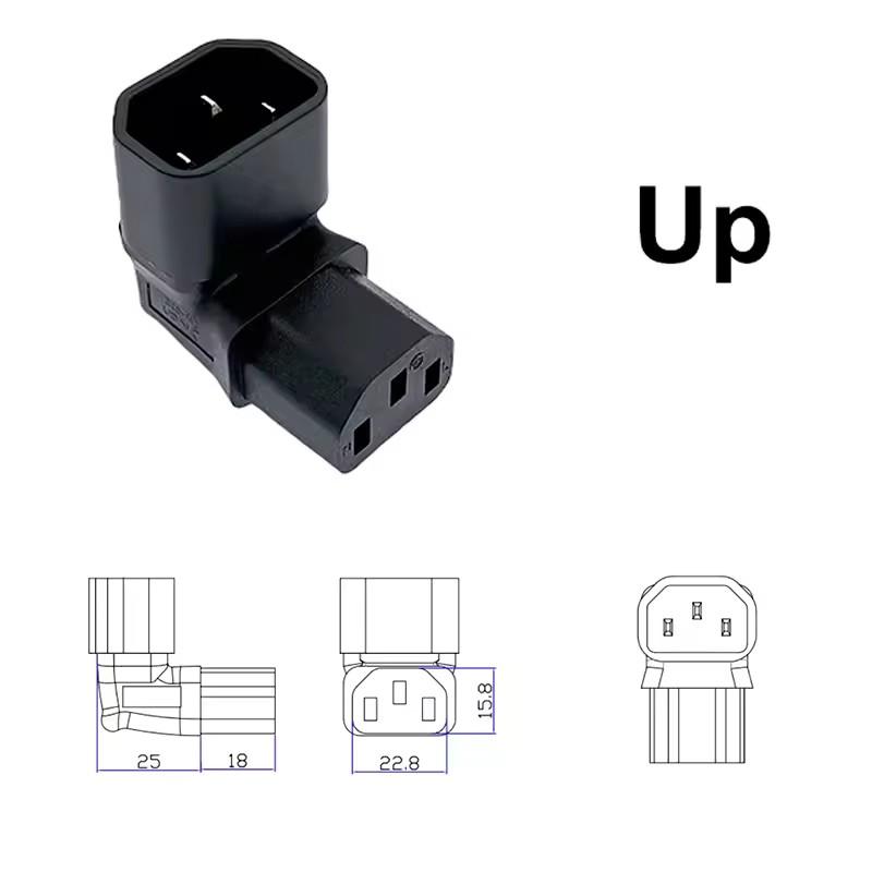 IEC 320 C14 to C13 Left Right Angle AC Adapter IEC 3Pole IEC 320 3pin Male to Female extend 90 Degree Down Up Angle AC converter