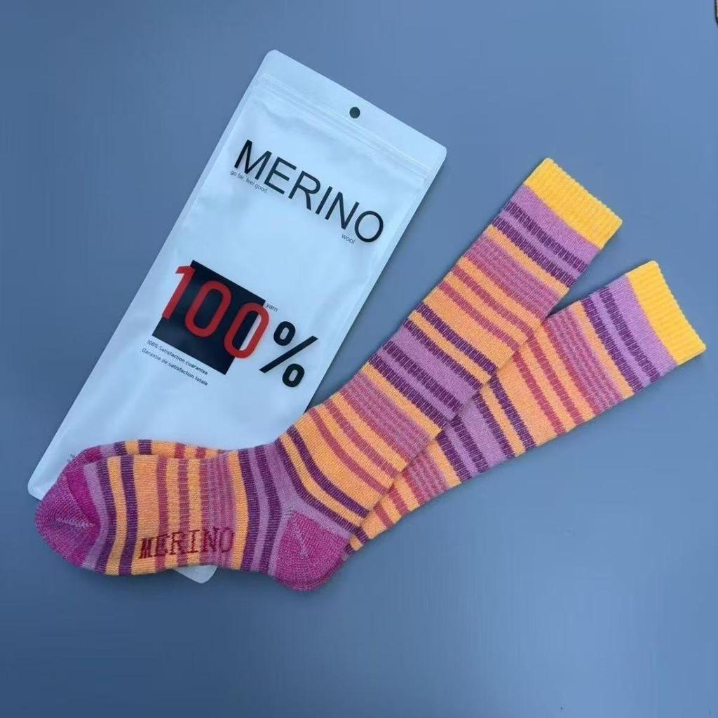 Colorful Striped 100% Merino Wool Knee-High Socks for Men & Women - Warm Autumn/Winter Wear