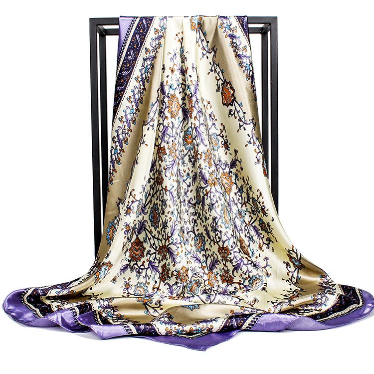 

Высококачественные роскошные шелковые шарфы, повязка на голову, шарфы, шейный шарф для женщин, шелковый шарф с цепочкой, женская декоративная шаль 90*90cm фиолетовый