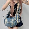 Women Shoulder Bag Large Capacity Denim Tote Solid Color Handbag Clutch Simple Female Commuter Handbag Crossbody Bag