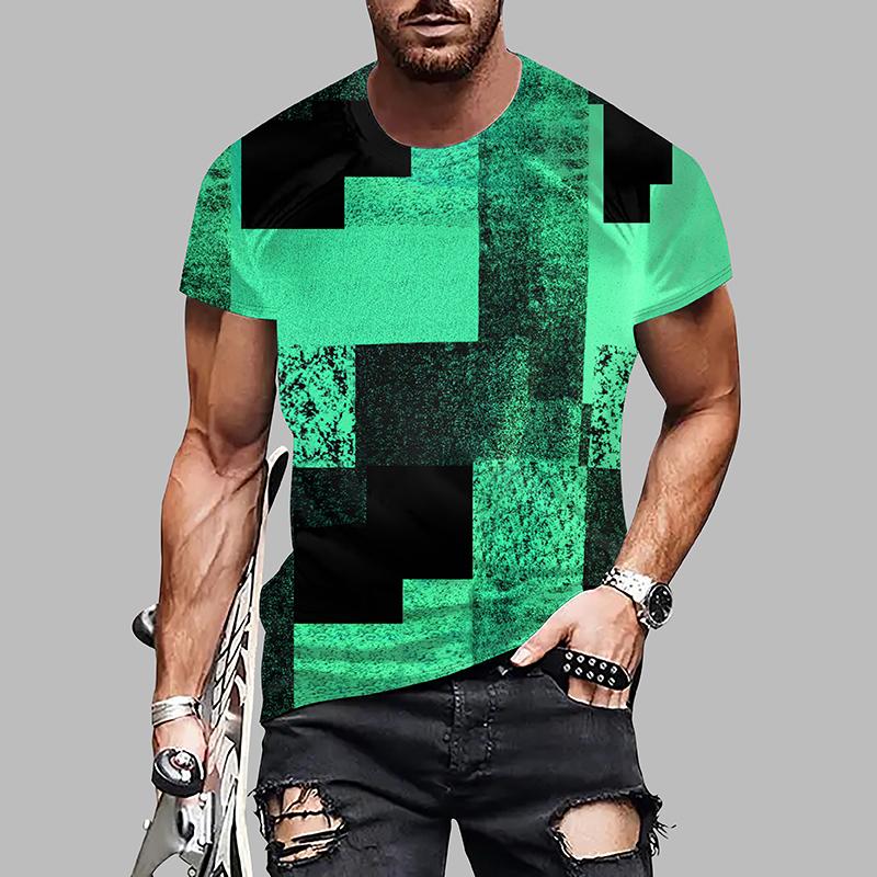 New Summer Men's Fashion T-shirt Personality Geometric Figure Printed Men's T-shirt Top