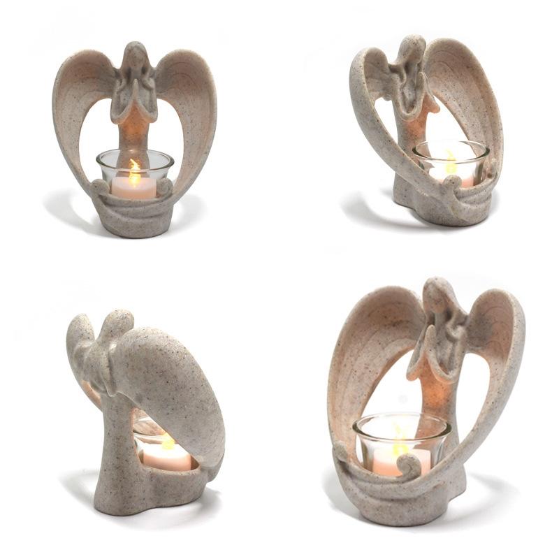Resin Angel Candle Holder With Glass Cup Imitation Stone Craft For Church Decoration And Elegant Home Interior Accessories
