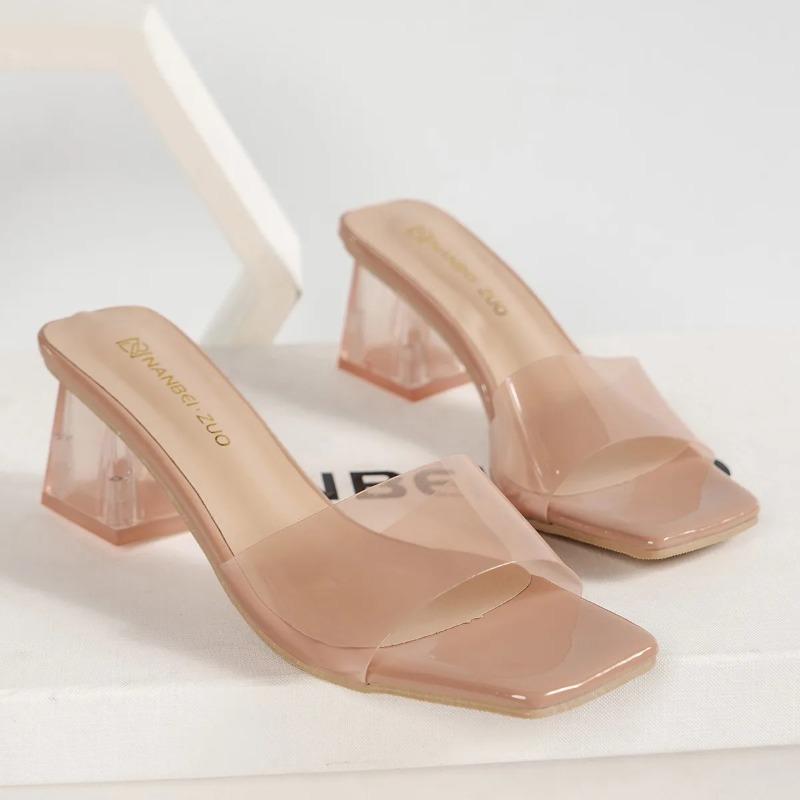 Women's Slippers Temperament Transparent Pvc Middle Heels Slippers Summer New Mules Slippers for Women Comfortable Cool Slipper