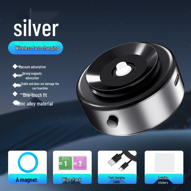 8Q Magnetic Wireless Car Phone Holder with Vacuum Suction & Double-Sided Stability серебряный
