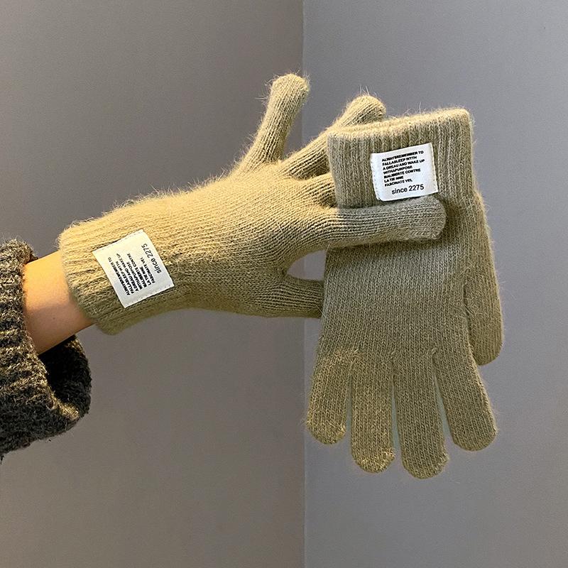 Women Gloves Knitted Solid Autumn Winter Hand Warm Thicken Short Wrist Female Full Fingered Mittens Winter Riding Skiing Mittens