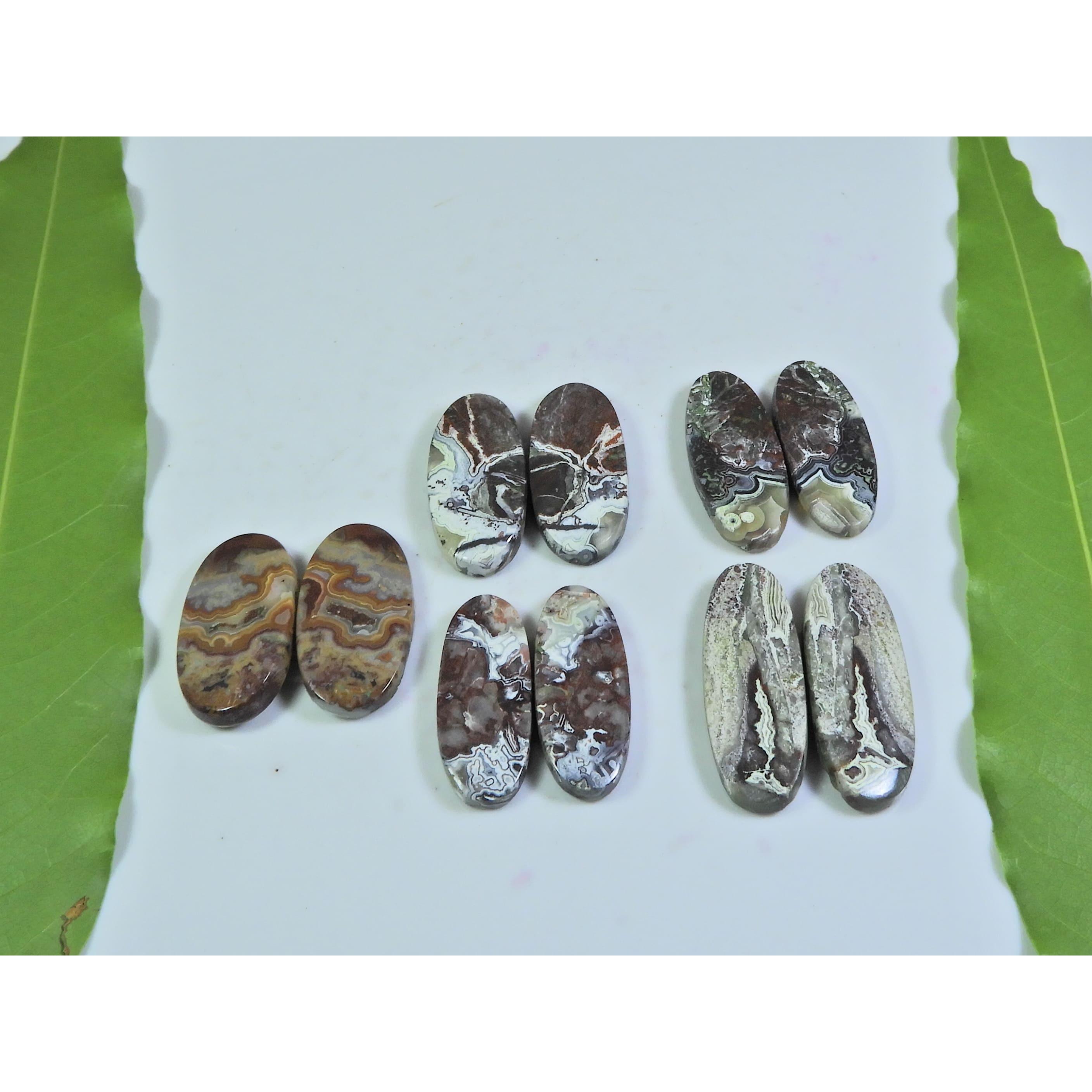 

101 Карат. Натуральный агат «Сумасшедший кружевной» Подходящая пара Овальный кабошон Драгоценный камень Лот из 5 шт. A-572