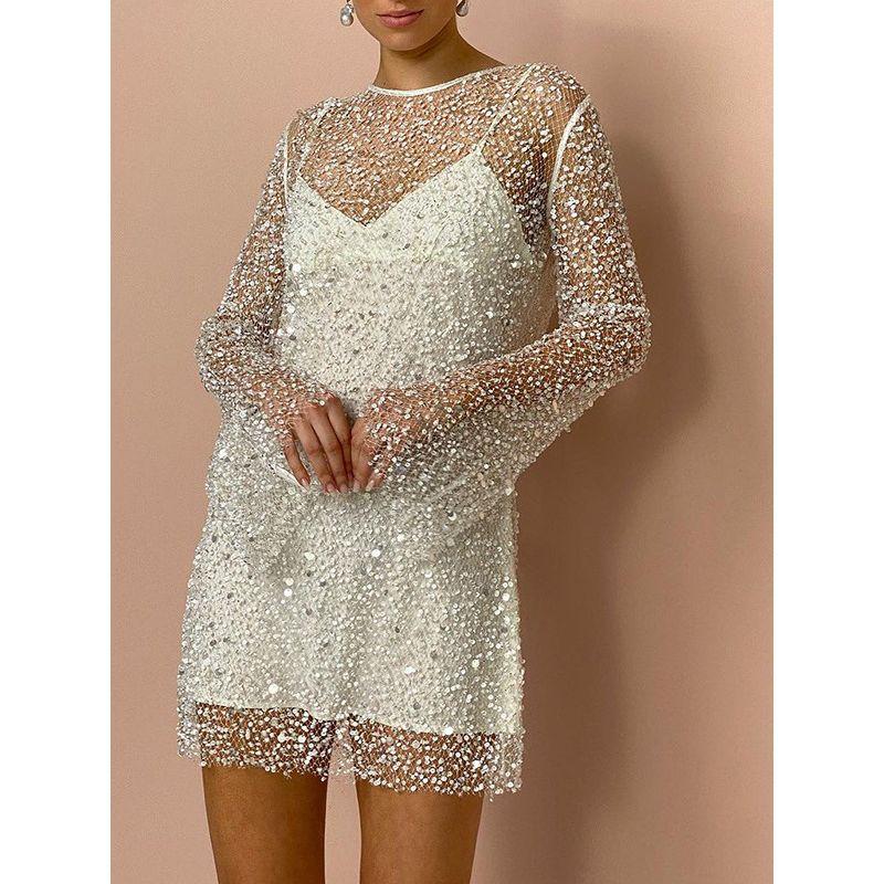 Mesh Strappy See-through Dress French style Sexy Perspective Mesh Overall Dress Set Dress