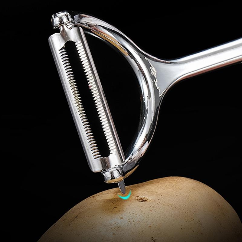 Mașină de curățat legume Tăiător ascuțit de cartofi Lamă zimțată Mașină de curățat din aliaj de zinc Răzătoare de morcovi Tăiător de legume Cuțit de legume Gadget de bucătărie pentru acasă