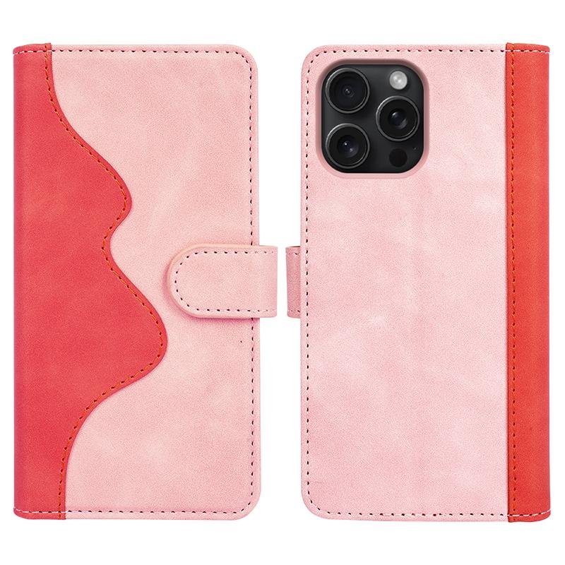For iPhone 16 Pro Case Splicing Color PU Leather Phone Wallet Cover