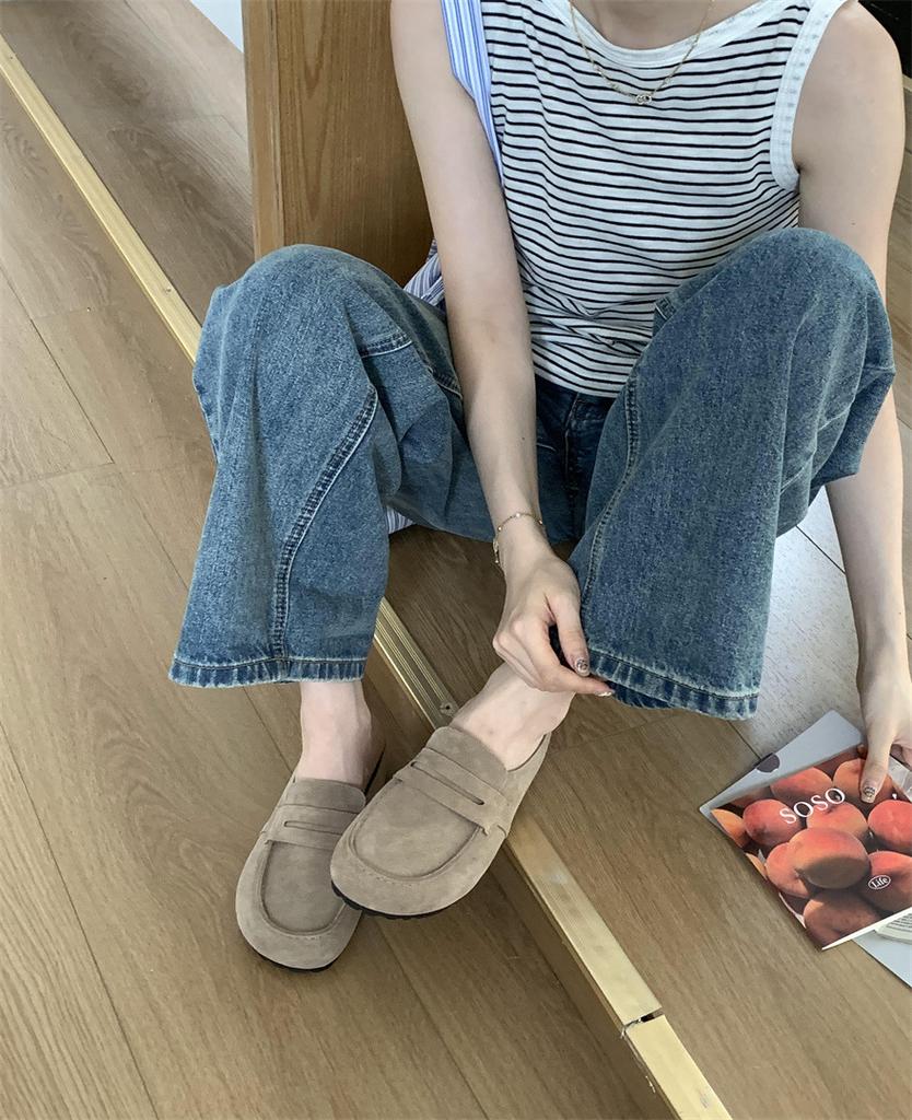 2025 new flat toe slippers muller shoes half tow beanie shoes loafers women