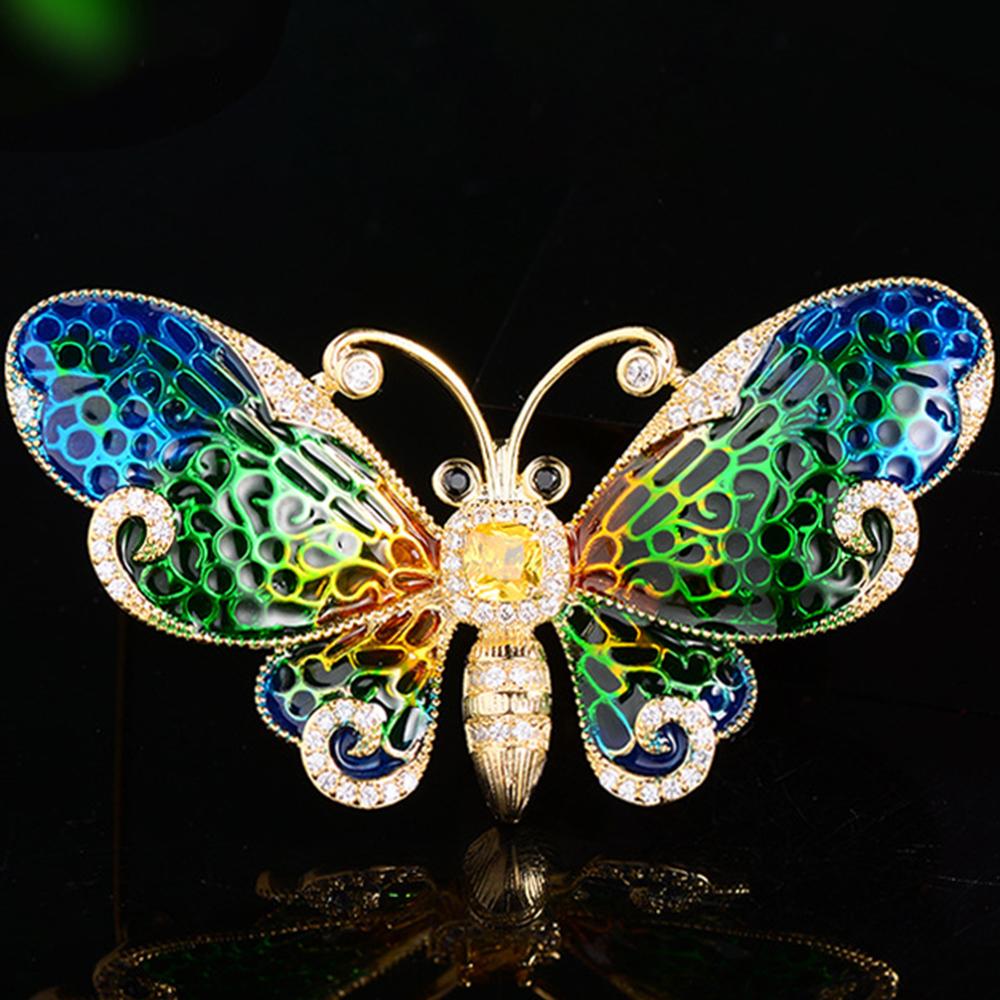 Gold Tone Enamel Butterfly Brooch Pin Crystal Rhinestone Brooches Wedding Gifts