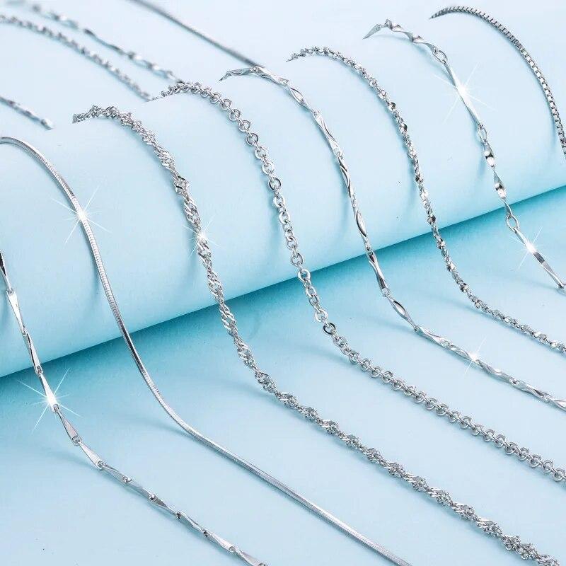 

Martick Woman S925 Sterling Silver Water-wave Chain 40cm/45cm 0.7/0.8mm Necklace GSC1