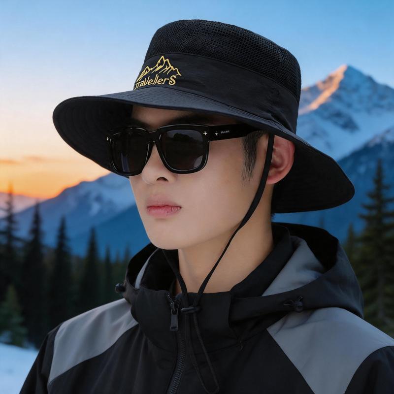 Outdoor shading and sun protection fisherman's hat men's summer large brim UV protection mountain hiking fishing hat