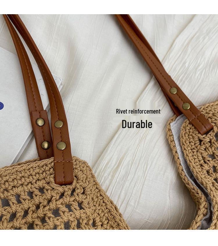Women's Summer 2025 Cotton Thread Large Capacity Straw Woven Shoulder/Crossbody Handbag