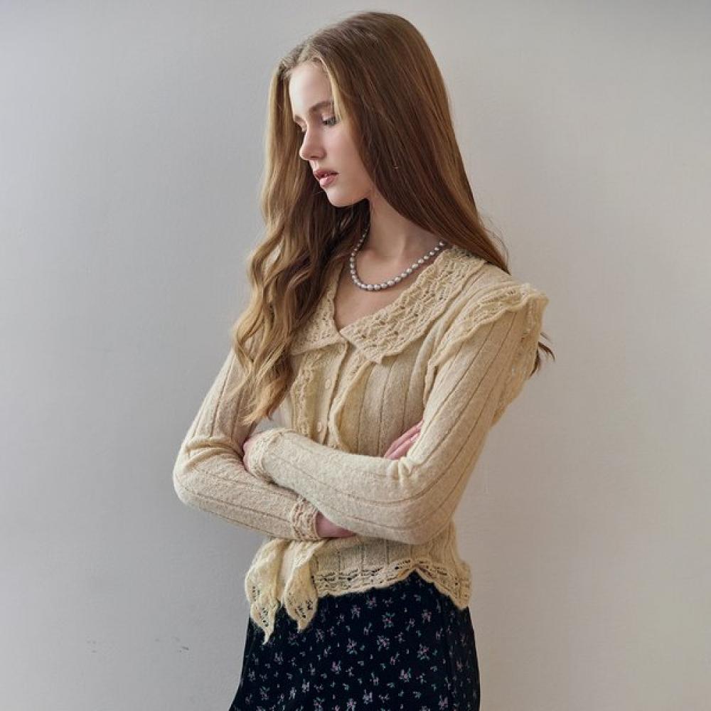 Maxza Ruffle Collar Slim Knit Cardigan Ze11qd029na beige/FREE