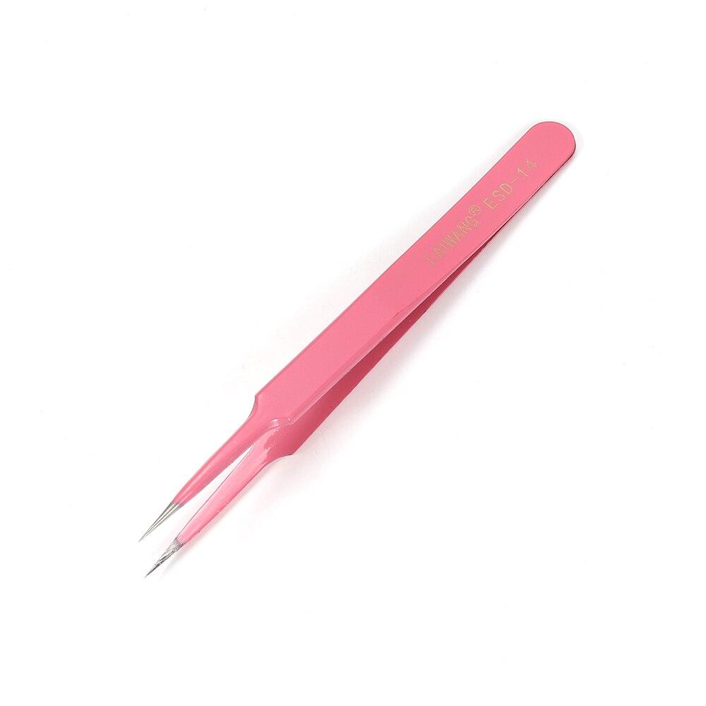 1pc Excellent Quality Pink Stainless Steel Anti-static Industrial Cross Tweezers Beads Rhinestone Tweezer Jewelry Finddings Tool