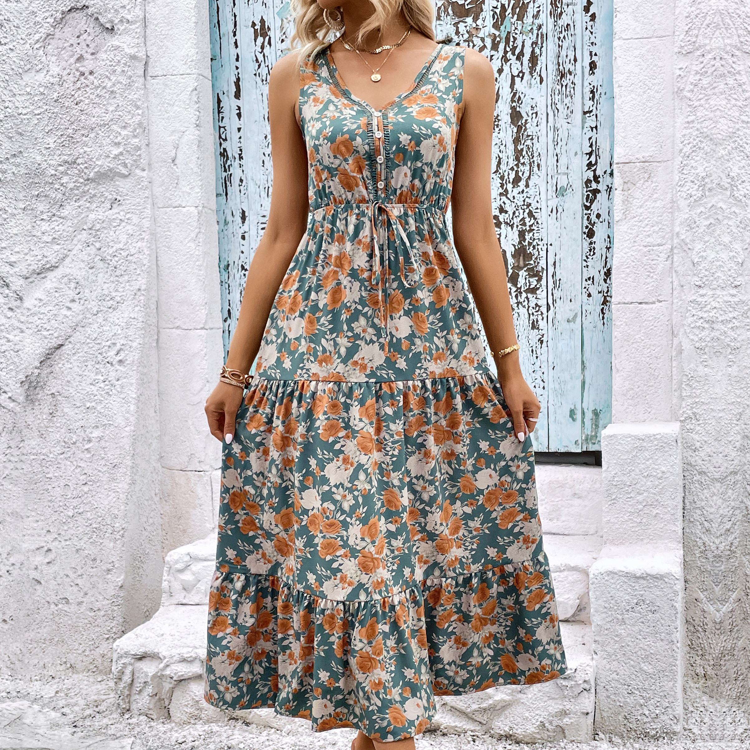 

YYFS женские модные летние весенние повседневные платья без рукавов с v-образным вырезом и цветочным принтом XL